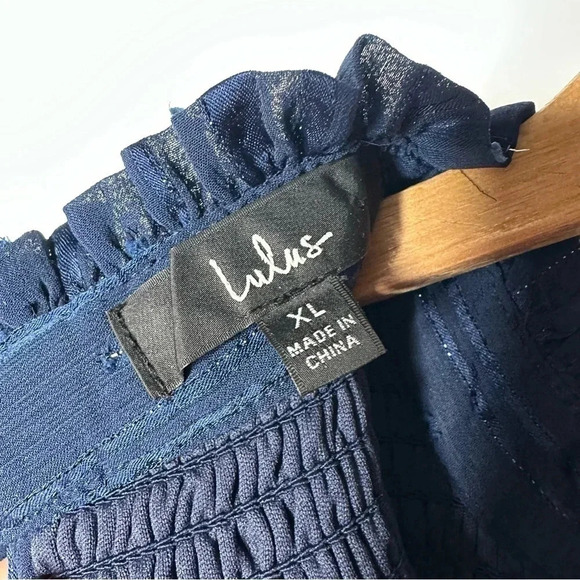 Lulus Navy Heartful Romance Navy Striped Smocked Long Sleeve Mini Dress XL - Picture 6 of 14